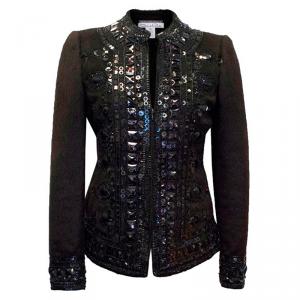 Pre Owned Oscar De La Renta Dark Brown Embellished Jacket S