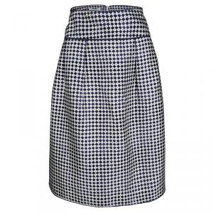 Oscar de la Renta Blue and White Diamond and Dot Print Skirt MTO