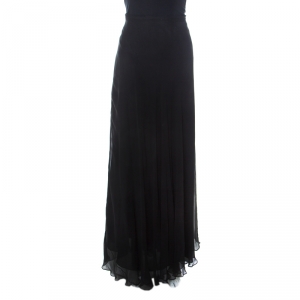 Oscar de la Renta Black Crinkle Chiffon Maxi Skirt L