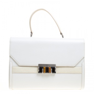 Pre Owned Oscar de la Renta White/Cream Leather Top Handle Bag