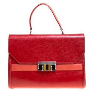 Pre Owned Oscar de la Renta Red Leather Top Handle Bag