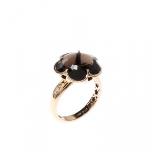 Pasquale Bruni Bon Ton Smoky Quartz Diamond 18k Rose Gold Flower Ring Size 56