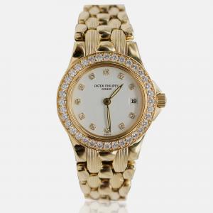 Patek Philippe White Diamond 18k Yellow Gold Neptune Quartz Women's Wristwatch 26 mm