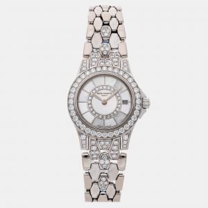 Patek Philippe White Mother of Pearl 18k White Gold  Neptune 4881/120G-001 Quartz Women's Wristwatch 26 mm