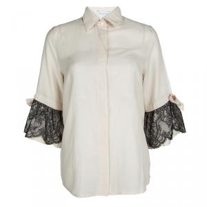 Paul and Joe Cream Contrast Scallop Lace Cuff Detail Shirt L