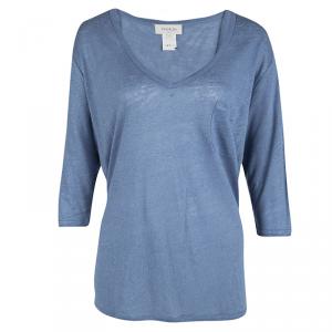 Paul and Joe Blue Linen Oversized V-Neck Top S