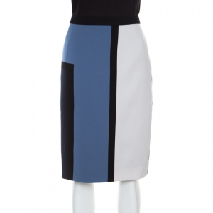 Paule Ka Colorblock Crepe Fitted Pencil Skirt L