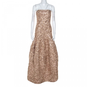 Paule Ka Metallic Jacquard Strapless Gown S