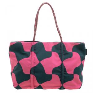 Paule Ka Pink/Green Canvas Printed Tote