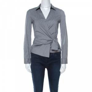 Paule Ka Black and White Gingham Tie Knot Wrap Shirt S