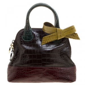 Paule Ka Multicolor Croc Embossed Leather Bow Satchel 