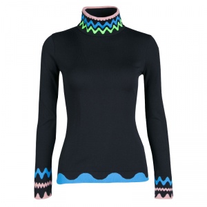 Peter Pilotto Black Knit High Neck Squiggle Print Long Sleeve Top S