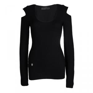 Philipp Plein Black Merino Wool Knit Cold Shoulder Detail Sweater M