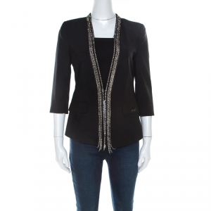 Philipp Plein Couture Black Wool Crystal Embellished Tailored Jacket S