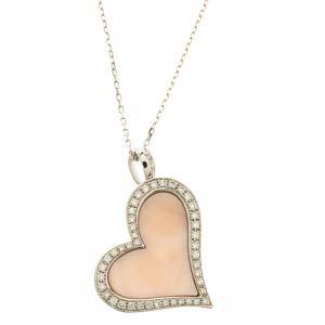 Piaget Asymmetrical Heart Diamond & Pink Mother of Pearl 18k White Gold Pendant 