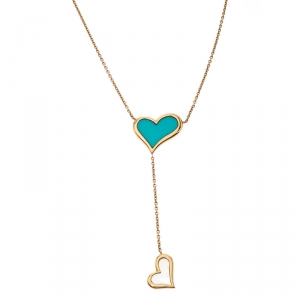 Piaget Turquoise Mother of Pearl Heart Inlay 18k Yellow Gold Y Necklace