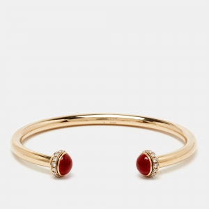 Piaget Possession Carnelian Diamonds 18k Rose Gold Open Cuff Bracelet 16
