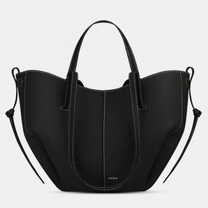 مملوكة مسبقًا Polene Cyme Mini Grained Black Edition with Ecru Stitching Calfskin Leather Shoulder Bag