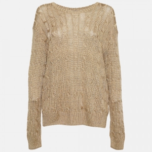 Pre Owned Polo Ralph Lauren Metallic Gold Cable Knit Sweater XL