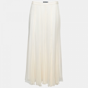 Pre Owned Polo Ralph Lauren Off White Chiffon Midi Skirt L