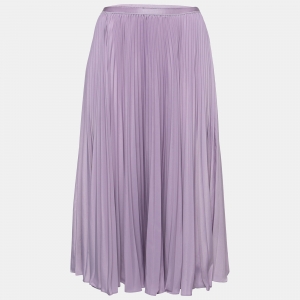 Pre Owned Polo Ralph Lauren Purple Satin Plisse Pleated Skirt L