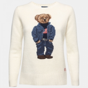 Pre Owned Polo Ralph Lauren Ivory Bear Wool Knit Sweater XS