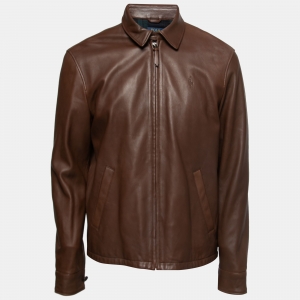 Pre Owned Polo Ralph Lauren Brown Leather Zip-Up Jacket M