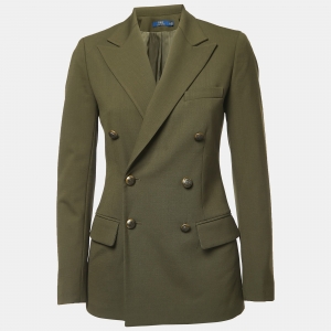 Pre Owned Polo Ralph Lauren Olive Green Wool Double Breasted Blazer XS