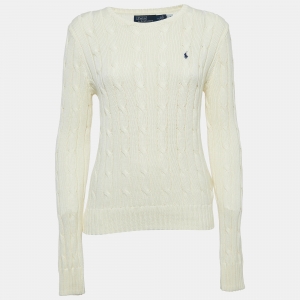 Pre Owned Polo Ralph Lauren Off-White Twist Knit Pima Cotton Sweater M