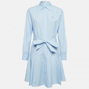 Pre Owned Polo Ralph Lauren Light Blue Cotton Belted Dress M
