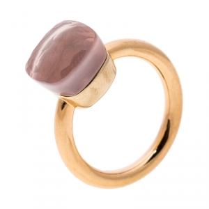 Pomellato Nudo Pink Quartz 18k Rose Gold Ring Size 50