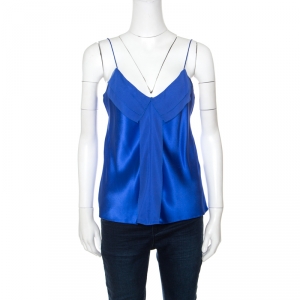 Prabal Gurung Blue Silk Satin Chiffon Trim Camisole M