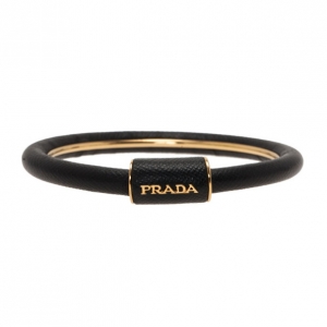 Prada Saffiano Black Leather Cuff Bracelet 18CM