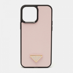 Prada Pink Saffiano Triang Leather Iphone 13 Pro Max Case