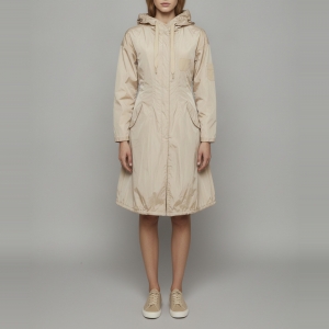 Pre Owned Prada Beige Nylon Zip Up Smocking Detail Raincoat M 