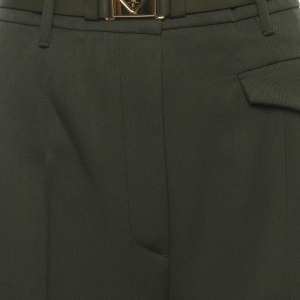 Pre Owned Prada Green Gabardine Belted High Waisted Trousers XS
