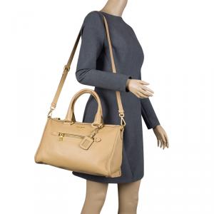 Pre Owned Prada Light Brown Vitello Daino Leather Bauletto Bag