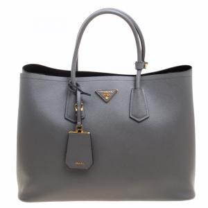 Pre Owned Prada Grey Saffiano Cuir Leather Double Handle Tote