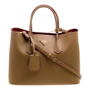 Pre Owned Prada Caramel Saffiano Cuir Double Handle Tote