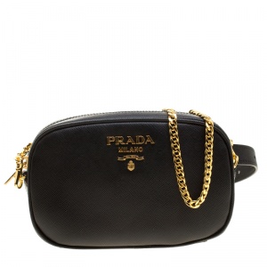 Pre Owned Prada Black Saffiano Lux Leather Marsupio Camera Crossbody Bag