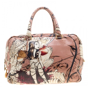 Pre Owned Prada Peach Cervo Deerskin Lux Leather Large Limited Edition James Jean Fairy Tote