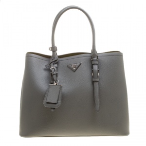 Pre Owned Prada Grey Saffiano Cuir Leather Convertible Tote