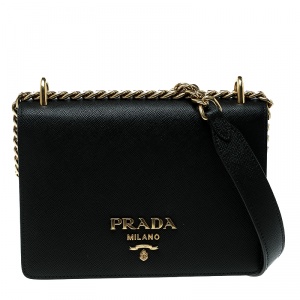 Pre Owned Prada Black Saffiano Soft Cahier Leather Flap Crossbody Bag
