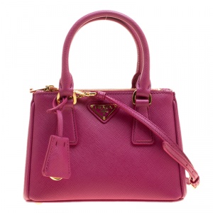 Pre Owned Prada Fuchsia Saffiano Lux Leather Mini Double Zip Shoulder Bag