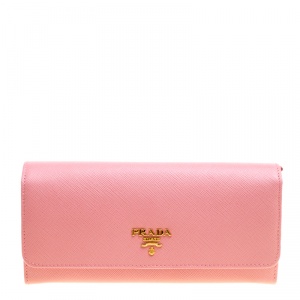 Pre Owned Prada Pink Saffiano Leather Continental Wallet