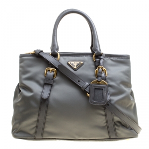 Pre Owned Prada Grey Tessuto Saffiano Top Handle Bag