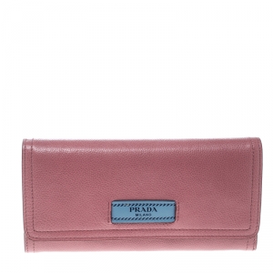 Pre Owned Prada Pink Leather Etiquette Continental Wallet