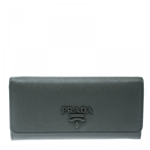 Pre Owned Prada Grey Saffiano Leather Continental Wallet