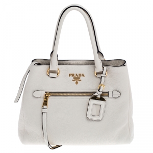 Pre Owned Prada White Vitello Leather Phenix Tote 