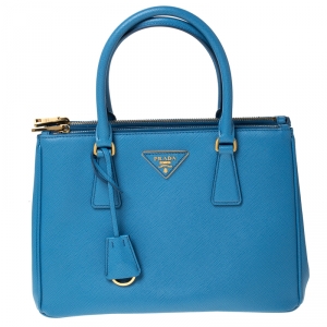 Pre Owned Prada Blue Saffiano Leather Small Double Zip Tote
